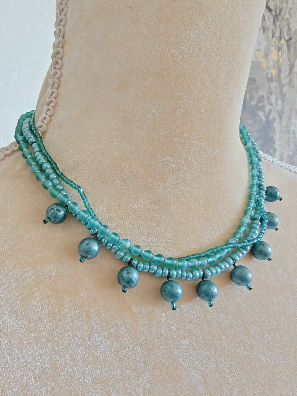 Kaari Meng NYC Aqua Multi-Strand Beaded Statement Collar Necklace